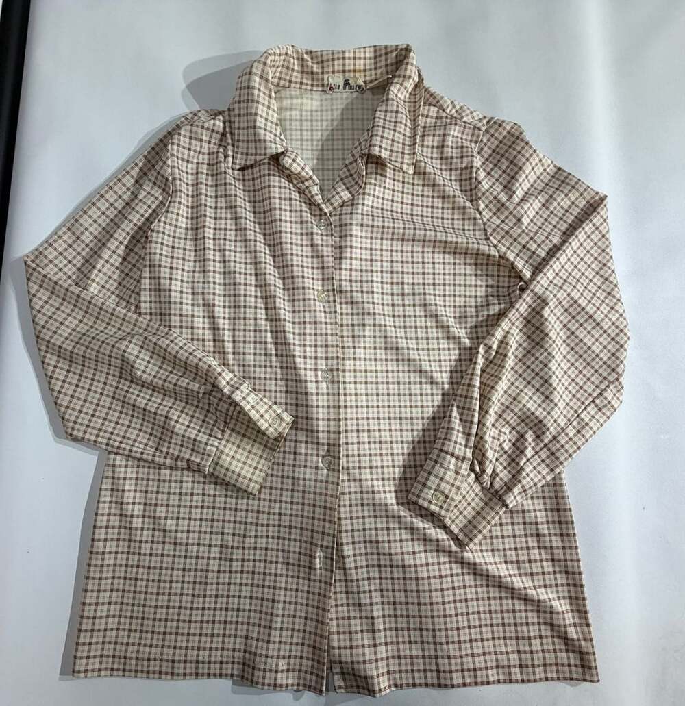 Vintage Fire Islander Plaid Button Up Shirt Womens Brown Beige